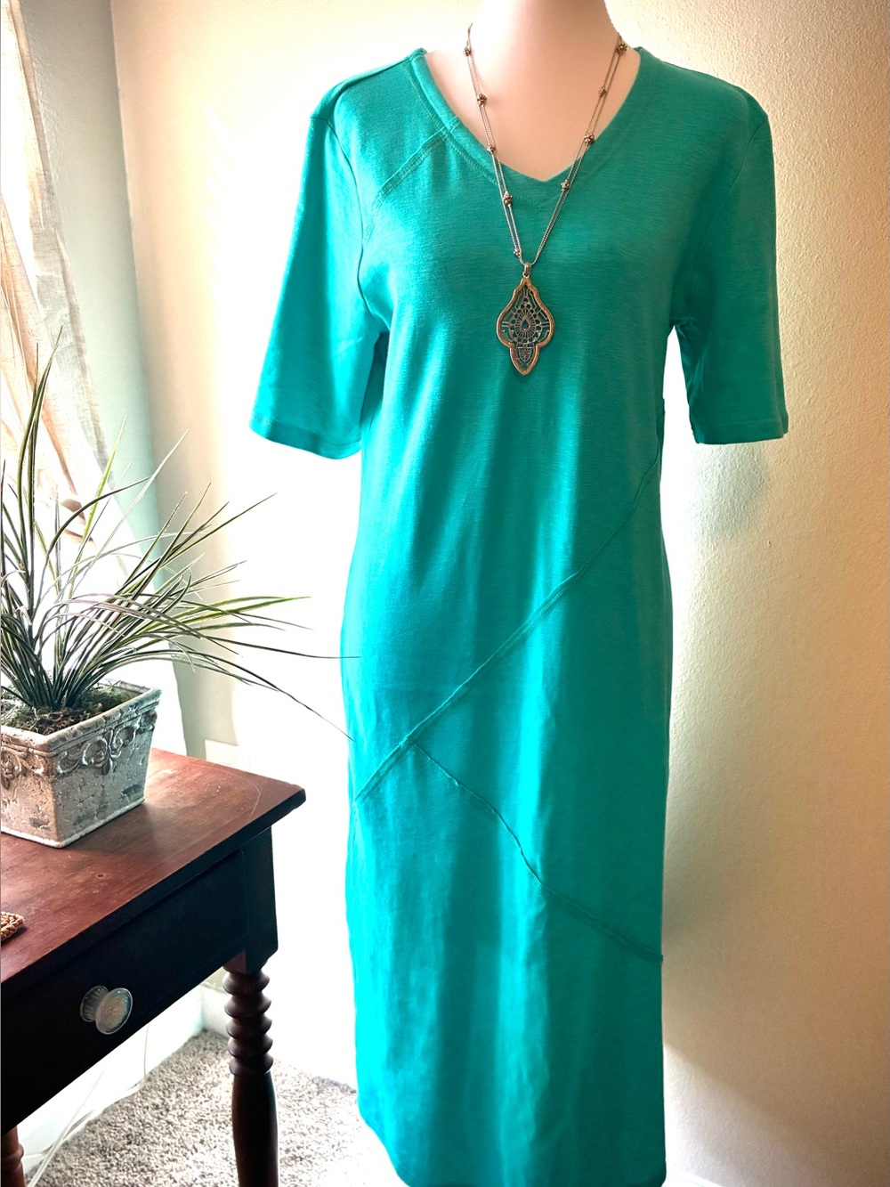 Chico's Turquoise V-Neck Midi Dress